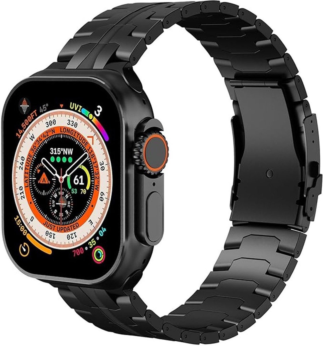 Mobiq - Titanium Bandje geschikt voor Apple Watch 46 mm - zwart