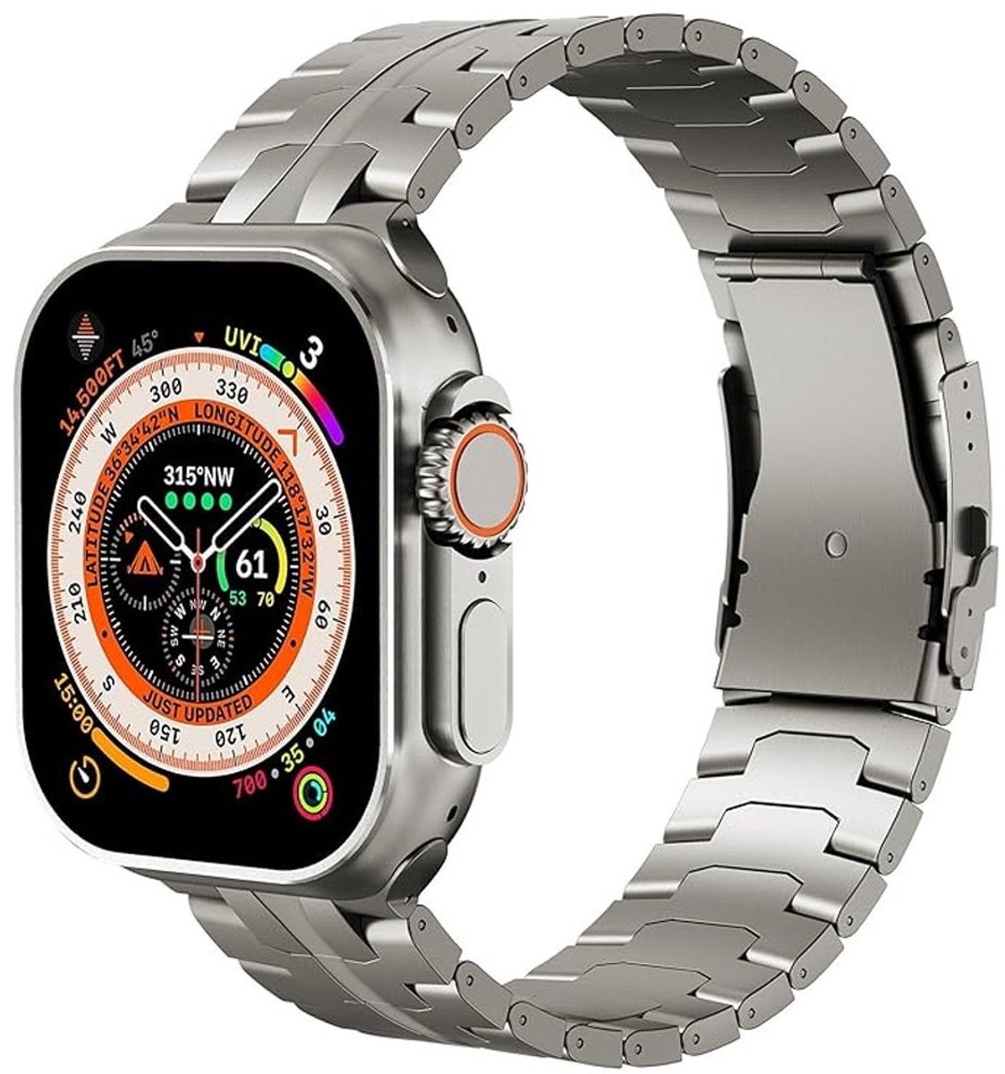 Mobiq - Titanium Bandje geschikt voor Apple Watch 45 mm - Titanium