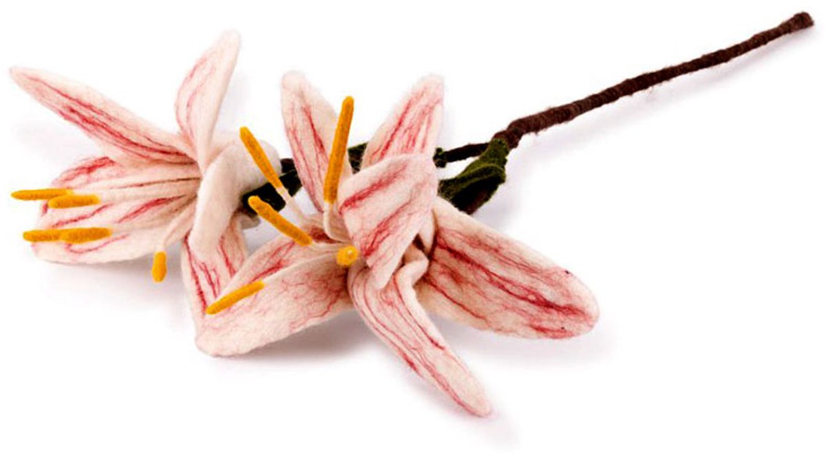 Sjaal met Verhaal Bloem/Tak Wolvilt - Lelie Wit/Roze - Handmade-Fairtrade - Homedeco - 55cm Wit / Roze