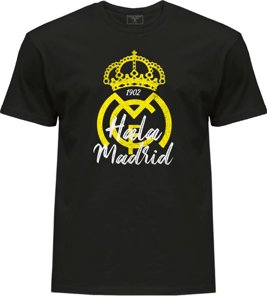 T-shirt décontracté noir Real Madrid Hala Madrid imprimé T-shirt 100 % Cotton de haute qualité