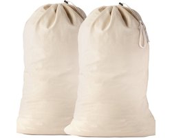 Set van 2 waszakken 91,5 x 61 cm 100% katoen - Extra grote, stevige waszak - Reiswasverzamelaar Herbruikbare wasbox Kledingzak Opberger