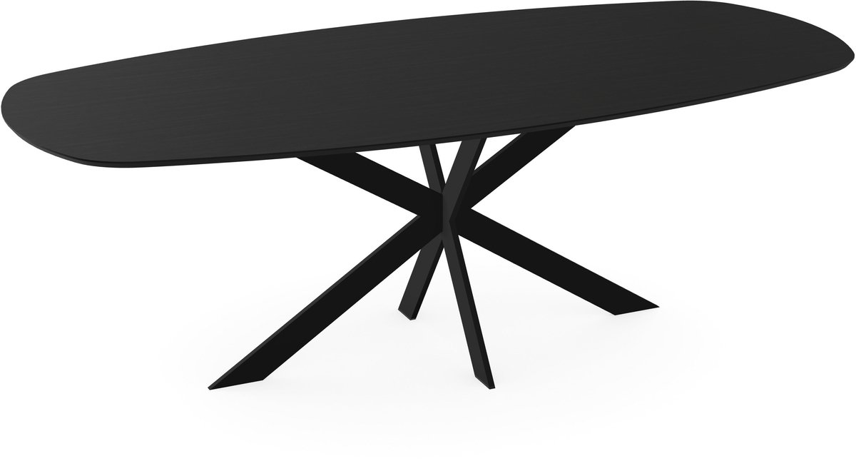 Melamine eettafel zwart eiken – deens ovaal met dun zwart onderstel - eiken tafel 160 x 80 cm