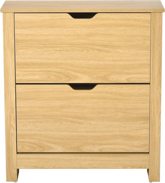 ZORZA Schoenenkast met 2 klapvakken, 60 x 25 x 115 cm, voor 20 paar schoenen met 1 lade, rubberhout, verstelbare scheidingswanden, schoenenkast, ruw hout