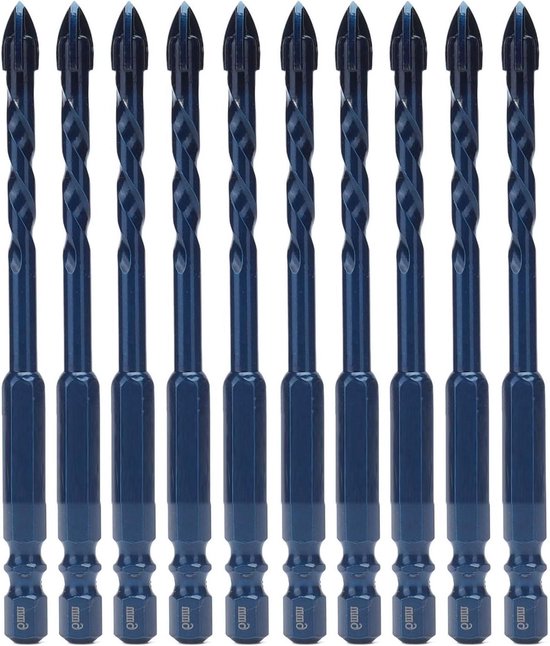 Rij van 10 blauwe boren met kruispunt, 6mm op schacht.