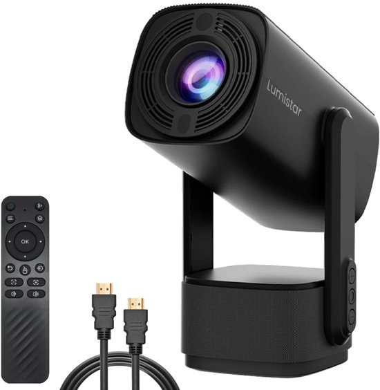 Lumistar® Ultra Mini Beamer - Alles-in-één Smart TV Projector - 2025 model - Android 11.0 - WiFi 6 & Bluetooth 5.2 - 4k Beeldkwaliteit - Beamer - Inclusief Hdmi kabel - Home Cinema - 600 ANSI Lumen - Zwart