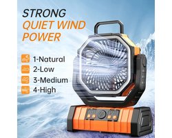 Draagbare Campingventilator 20000 mAh / 10000 mAh – USB Oplaadbare Tentventilator met 270° Hoofdrotatie – Draadloze Luchtcirculator voor Buiten, Kamperen, en Wandelen met Haak