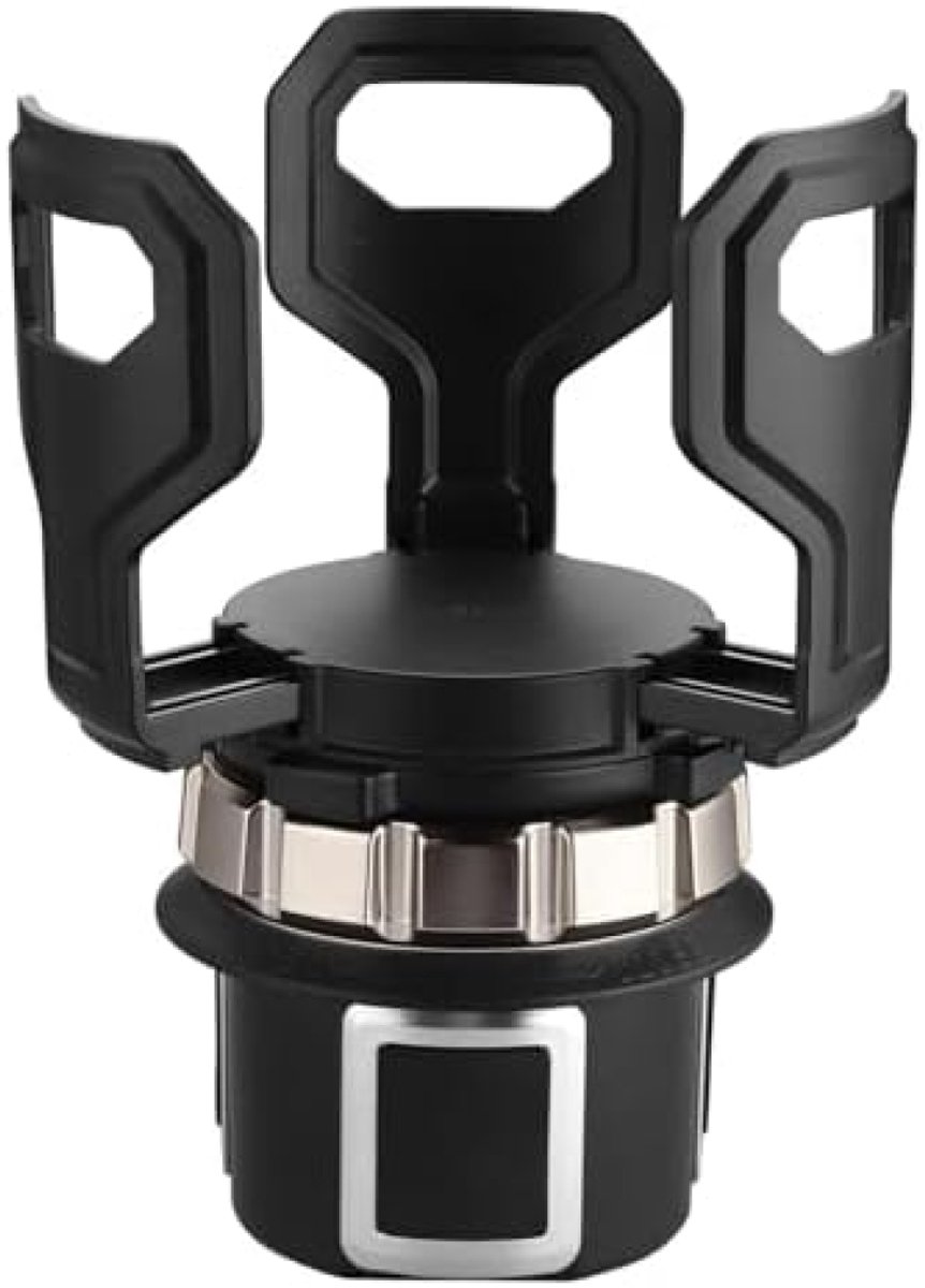 PolkaHome Verstelbare Bekerhouder Expander voor Auto - Compatibel met Bekerhouders Diameter 7,1-9,5 cm - Zwart met Zilveren Details - Anti-Vibratie - Universele Pasvorm