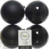 4x Zwarte kunststof kerstballen 10 cm - Mat/glans - Onbreekbare plastic kerstballen - Kerstboomversiering zwart