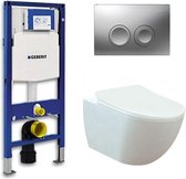 Geberit UP 100 toiletset - Inbouw WC Wandcloset - Creavit Mat Wit Geberit Delta-21 Mat Chroom
