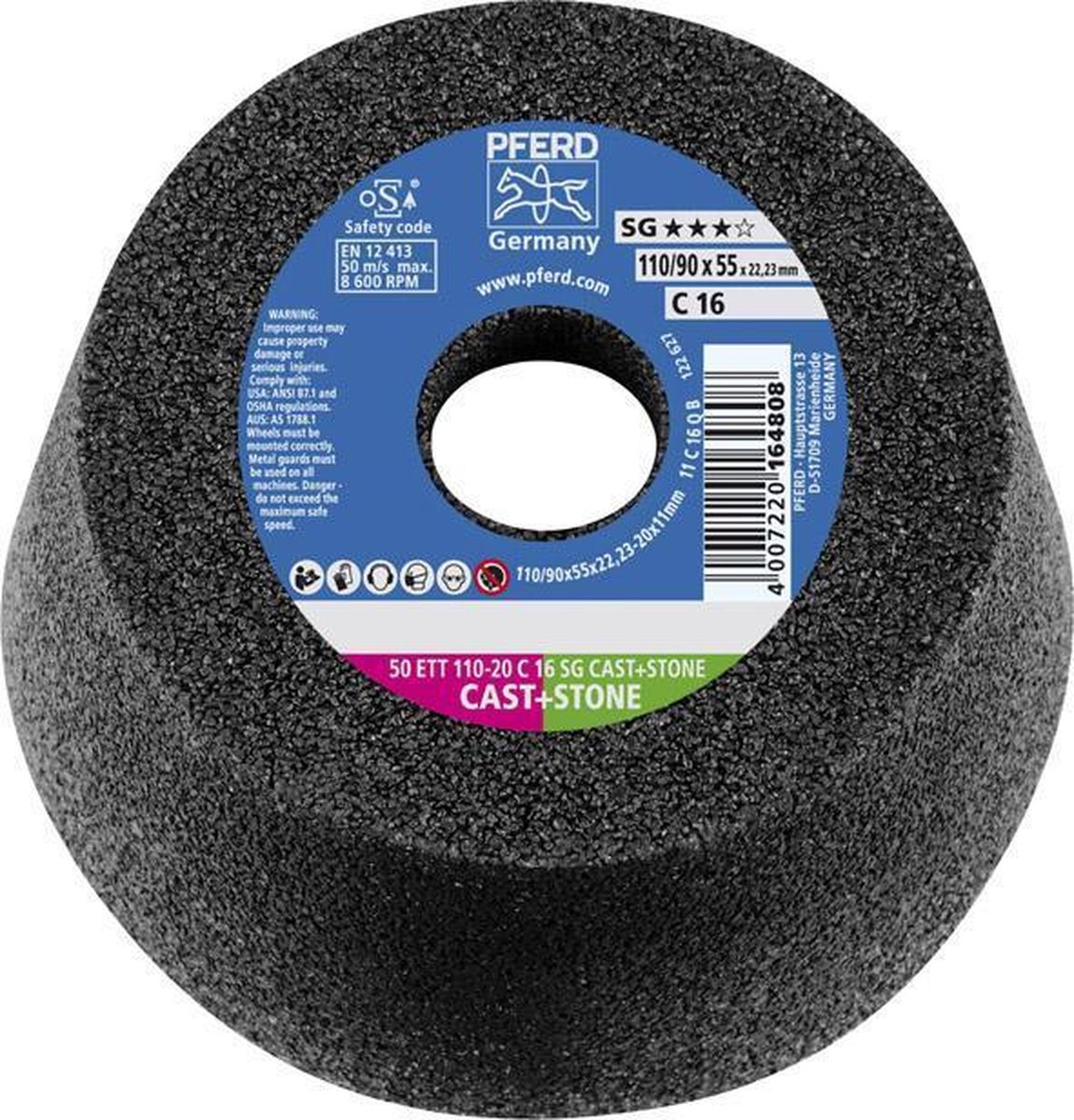 Slijpbeker 110mm gietijzer, beton en STE 16 boor.22,23mm PFERD