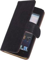 LELYCASE Echt Lederen Zwart Portemonnee Book Case Flip Wallet Hoesje Huawei Ascend Y530