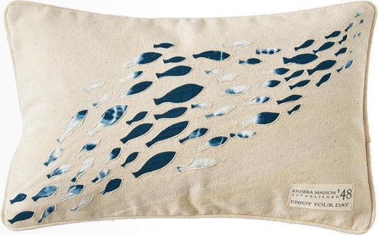 Riviera Maison StrombolI Fabul Fish Pillow Cover - Kussenhoes - 50x30 cm - Flax