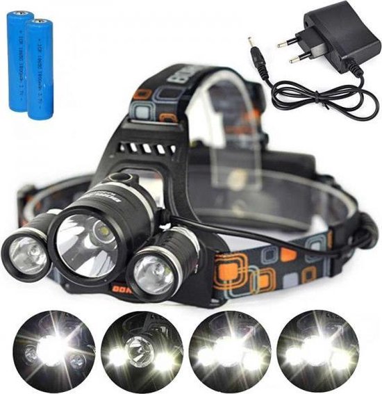 Boruit 3000 Lumen LED hoofdlamp - 3x CREE LED | bol.com