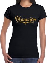 Hawaii gouden glitter tekst t-shirt zwart dames XS