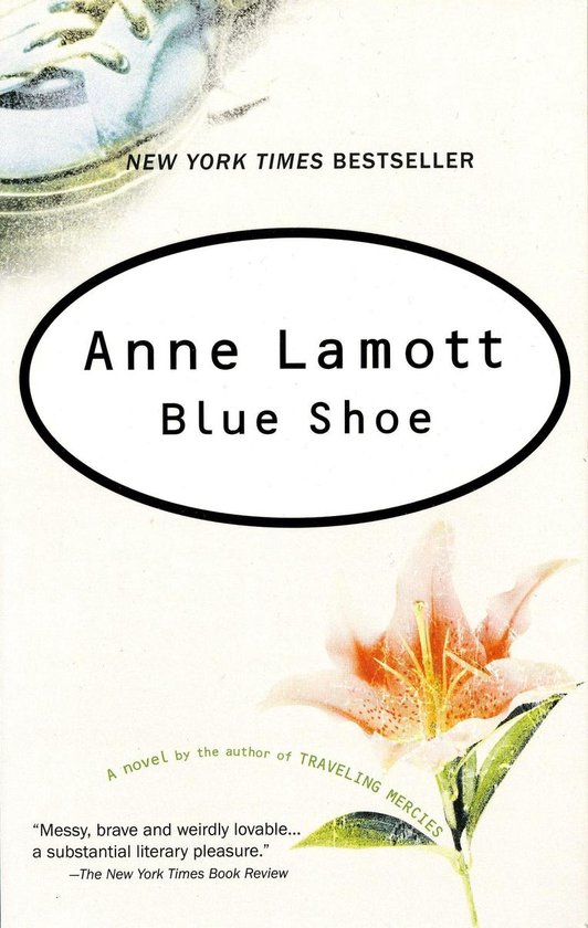 Livre 'Blue Shoe' d'Anne Lamott, New York Times Bestseller, avec un lys orange et une image de chaussure.