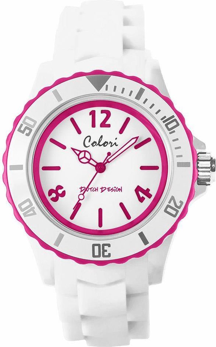 Colori White Summer 5 COL403 Horloge - Siliconen Band - Ø 44 mm - Wit - Roze