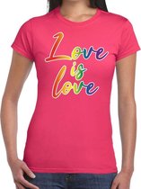 Gay pride love is love t-shirt roze voor dames - lgbt kleding XXL
