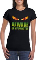 Halloween Halloween t-shirt zwart dames met enge ogen - Beware of my monster M