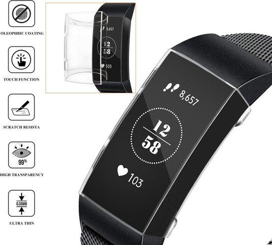 Full Cover Screen Protector Slim Case Hoes Voor Fitbit Charge 3 - Beschermkapje
