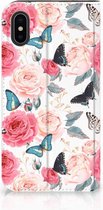 Geschikt voor iPhoneX | Xs Wallet Case Butterfly Roses