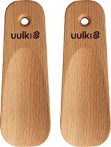 Uulki® Duo Travel Pack: 2 stuks compacte Schoenlepels uit geolied Europees Beukenhout – Om overal mee te nemen of voor de kids – Ecologische Schoentrekker Schoenlepel uit Hout gepr