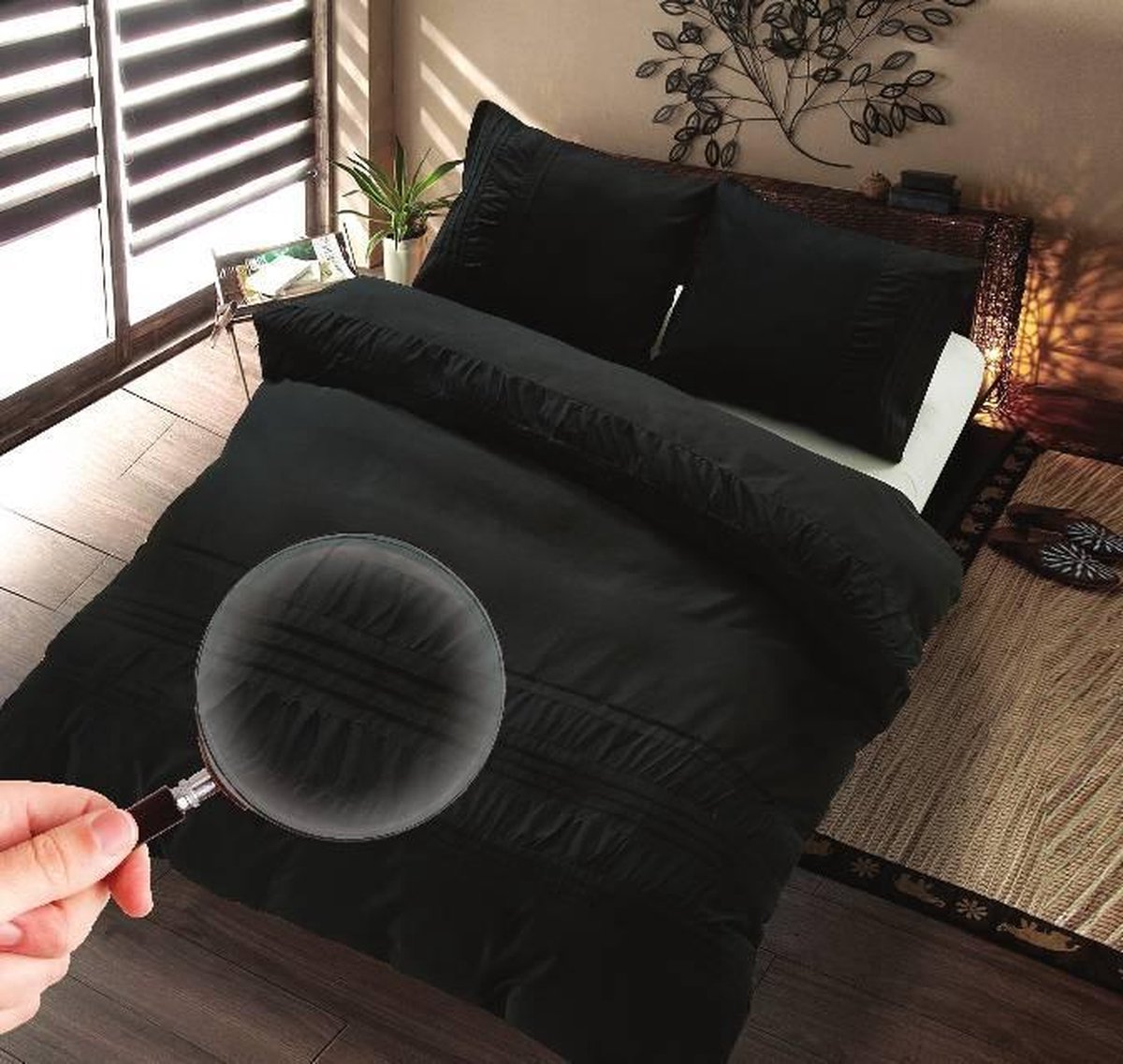 Zydante Dekbedovertrek - Hotel Home Collection - – Microlinnen – Luxe Hotel Look – Ademend en Vochtregulerend – Comfortabel Beddengoed - Plymouth - Zwart / 200x200