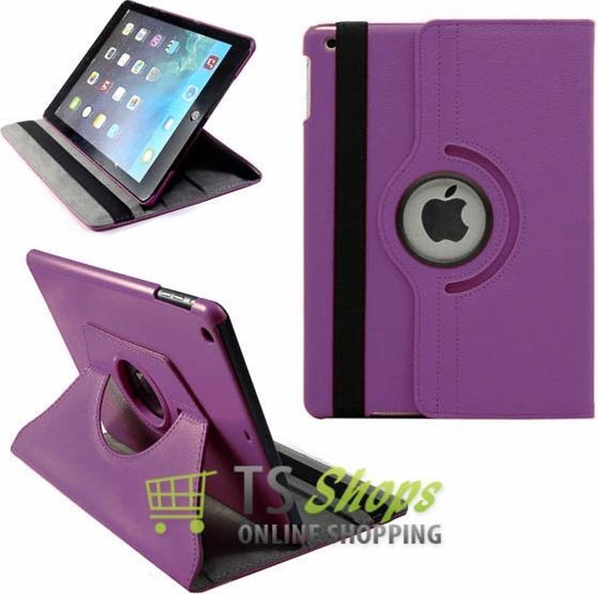 Apple iPad 2, 3, 4 Leather 360 Degree Rotating Case Cover Stand Sleep Wake Purple/ Paars