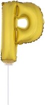 Gouden opblaas letter ballon P op stokje 41 cm