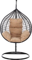 Aemely Hangstoel Cosy 003 - Teddy beige - frame zwart - Hangstoel met standaard - Hangstoel voor binnen - Hangstoel voor buiten - Egg hangstoel - Hangstoel cocoon - Incl. Kussens - Ei stoel - Eistoel