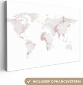 Canvas Wereldkaart - 30x20 - Wanddecoratie Wereldkaart - Marmer - Koper