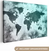 Canvas Wereldkaart - 30x20 - Wanddecoratie Wereldkaart - Grijs - Blauw
