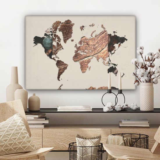 Giallobus - WERELDKAART - WANDDECORATIE IN MDF EIKEN HOUT - 190X105 CM