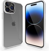 Coverzs telefoonhoesje geschikt voor Apple iPhone 14 Pro Max hoesje clear soft case camera cover - transparant hoesje met gekleurde rand - zilver