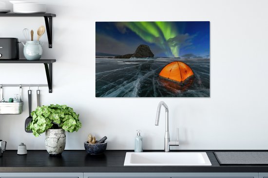 Tente sur la glace sous les aurores boréales toile 2cm 90x60 cm - Tirage photo sur toile (Décoration murale salon / chambre) / phénomènes naturels Peintures sur toile