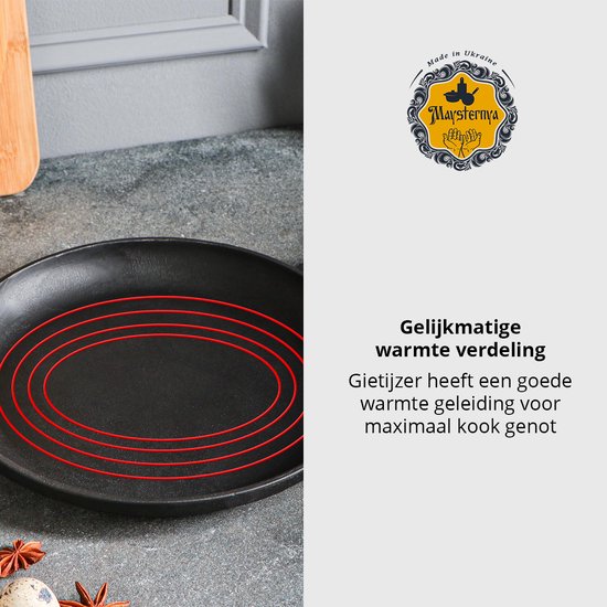 MAYSTERNYA Grillpan Gietijzer - 28 x 28 x 4 cm - Geschikt Voor Inductie - Steakpan - Grillen - Bakken - BBQ Accessoires - Grillplaat - Barbecue - Gietijzer - Pannenset - Barbecue Cadeau - Cadeau - Cadeaupakket - Mat Zwart