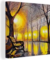Canvas - Licht - Bomen - Bank - Muurdecoratie - Woondecoratie - Schilderij - Oil painting - 20x20 cm - Wanddecoratie