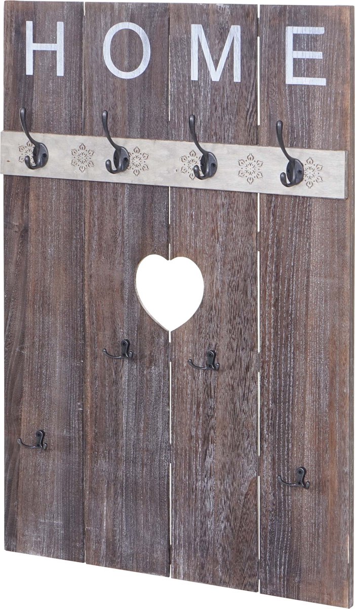MCW Wandgarderobe MCW-C89 Home, garderobe paneel garderobe, shabby look vintage, 8 haken 91x60cm ~ bruin, shabby