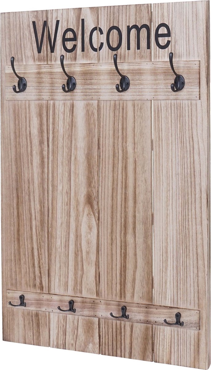 MCW Wandgarderobe MCW-C89 Welcome, garderobe Garderobe paneel, shabby look vintage, 91x60cm ~ naturelbruin