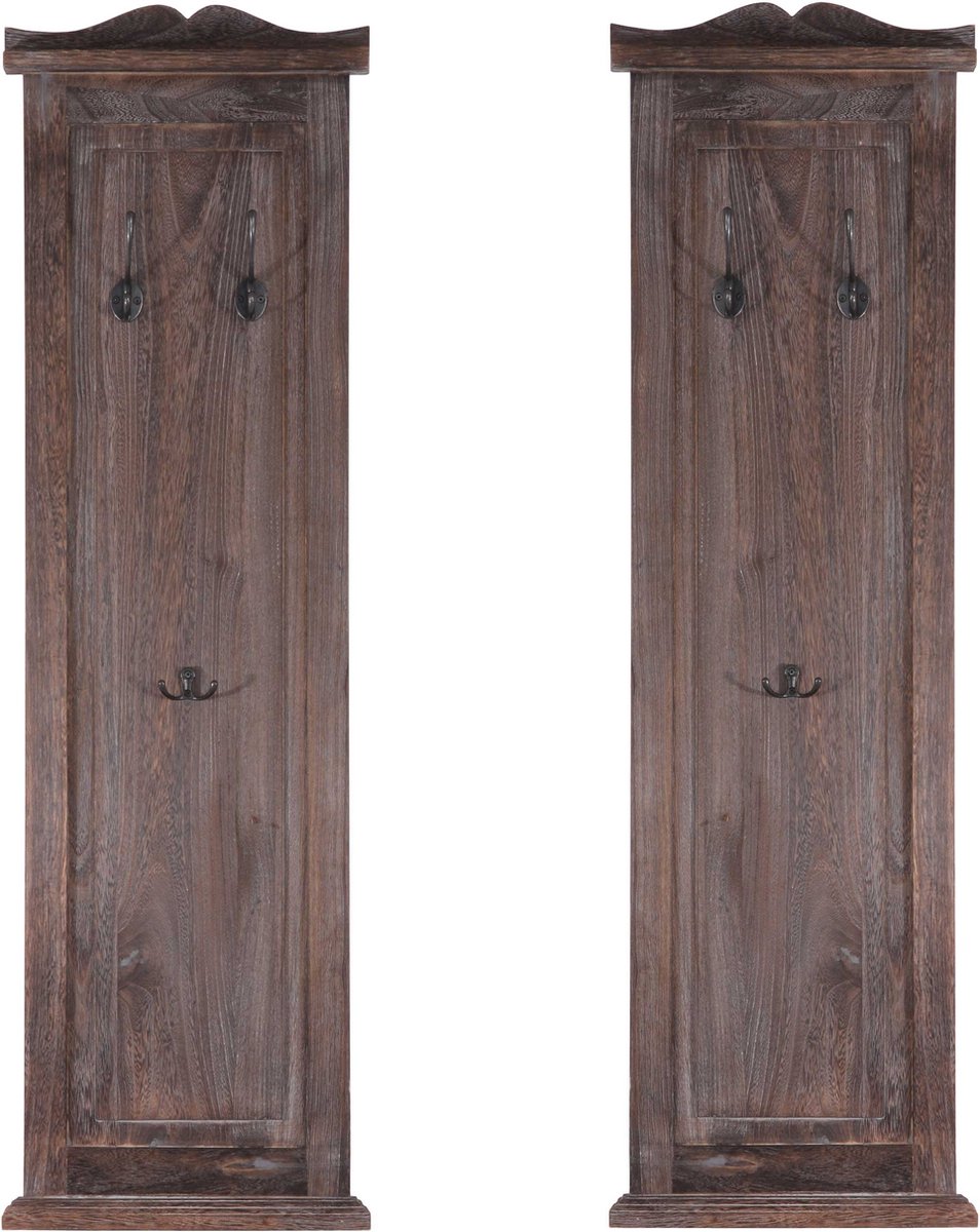 MCW Set van 2 kapstokken T33, wandkapstok kapstokpaneel, wandhaken hout 109x28x4cm ~ bruin shabby