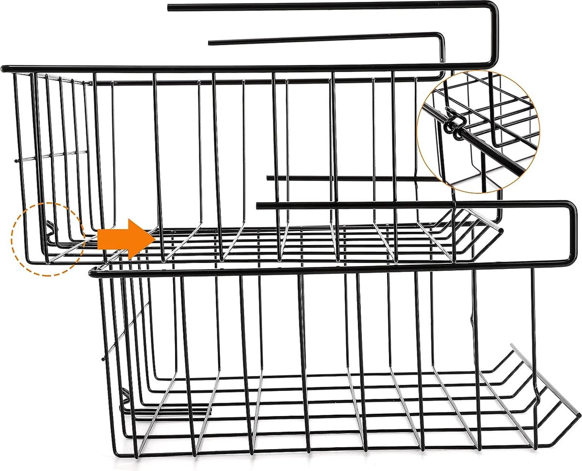 Set van 2 opbergmand voor onder plank, organizer voor
