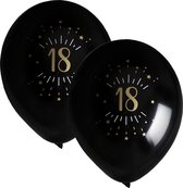 Santex verjaardag leeftijd ballonnen 18 jaar - 16x stuks - zwart/goud - 23 cm - Feestartikelen