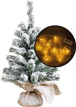 Petit sapin de Noël artificiel - enneigé - avec guirlande lumineuse étoile 3D - H45 cm