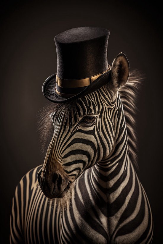 Klassieke zebra met hoed poster - 60 x 90 cm