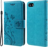 iPhone SE (2022/2020), iPhone 8 / 7 Hoesje - Bloemen & Vlinders Book Case - Blauw