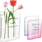 Boek vaas voor bloemen, acryl boekvaas, doorzichtig, esthetische tulpen vazen in boekvorm voor moderne decoratie slaapkamer, kantoor, rek, bureau (roze)