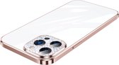 Sulada CrystalCover avec protection antichute et lentille et cristaux pour iPhone 14 Pro Max rose