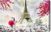 Schilderijkoning - Canvas Schilderij Verliefd Bij De Eiffeltoren - 70 x 50 cm