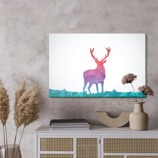 Painting King - Tableau sur toile Abstraction colorée avec cerf - 120 x 80 cm