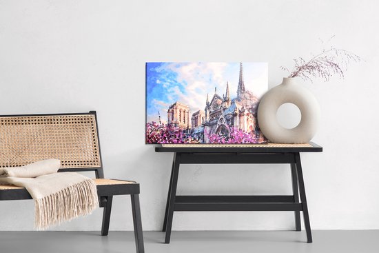 Peinture Roi - Toile Peinture Cathédrale Notre Dame Parmi Les Fleurs - 100 x 70 cm