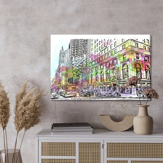 Painting King - Peinture sur toile Bâtiments à New York avec une touche d'aquarelle - 30 x 20 cm